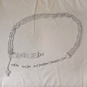 St. John - Vintage Silver Belt with Cross Pendant and Crystal Chain